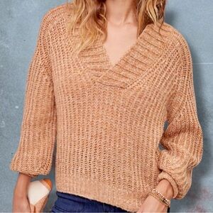 Anthropologie Tan V-Neck Sweater